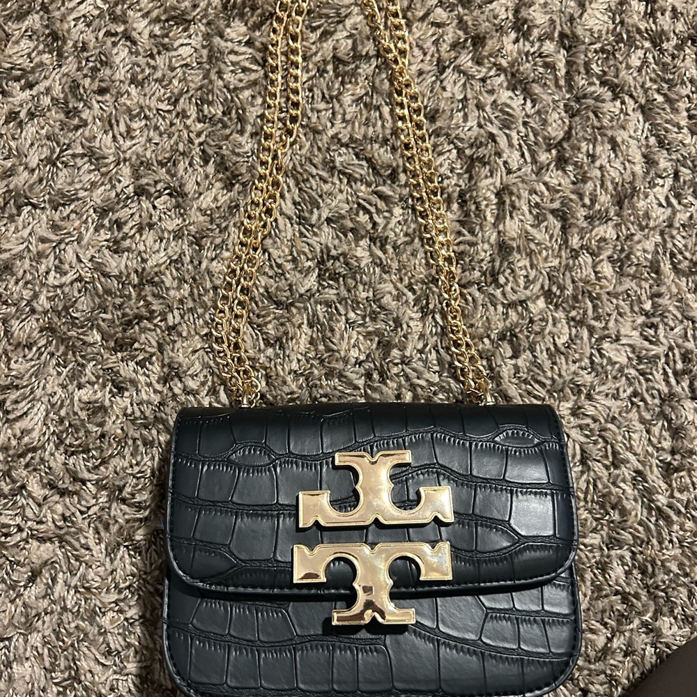 Tory Burch Black Croc-Embossed Shoulder Bag